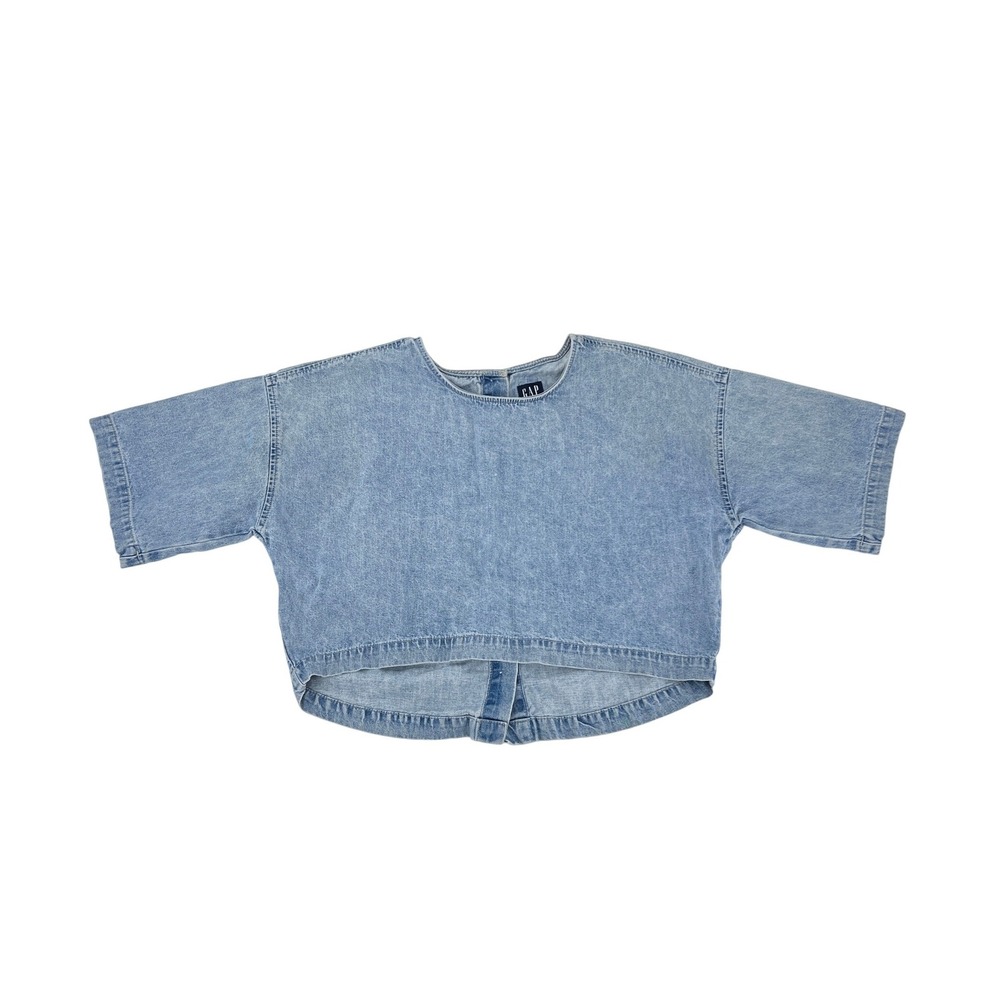 Gap Denim Womens Small Blue Light Wash Button Back Boxy Cropped Shirt Top